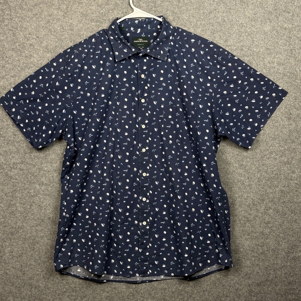 RODD‎ & GUNN Mens Short Sleeve Button Up Shirt Navy Floral Sports Fit Size 2XL
